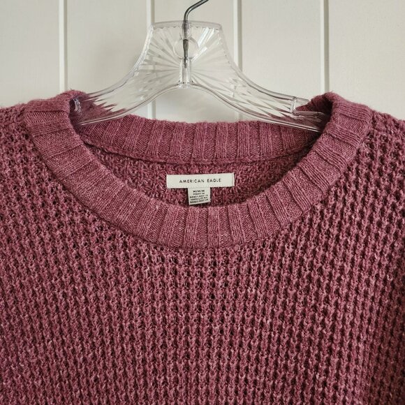 American Eagle Pink Waffle-Knit Sweater M Cozy Cotton Blend Long Sleeve - Picture 3 of 9